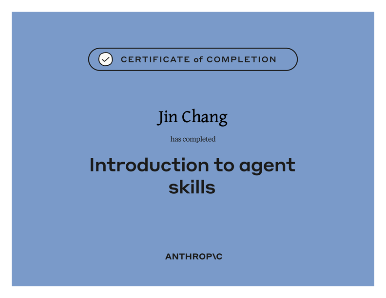 Certificate of Completion — Introduction to agent skills